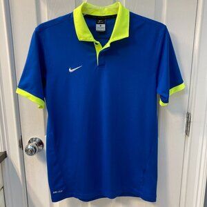 Nike Football Blue Green Trim Polo Shirt Size Medium